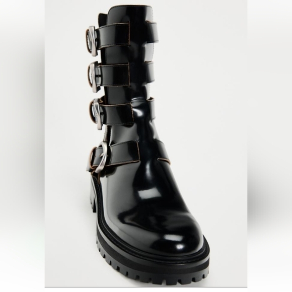 ZARA Leather Buckle Open Sides Boots - Picture 5 of 11
